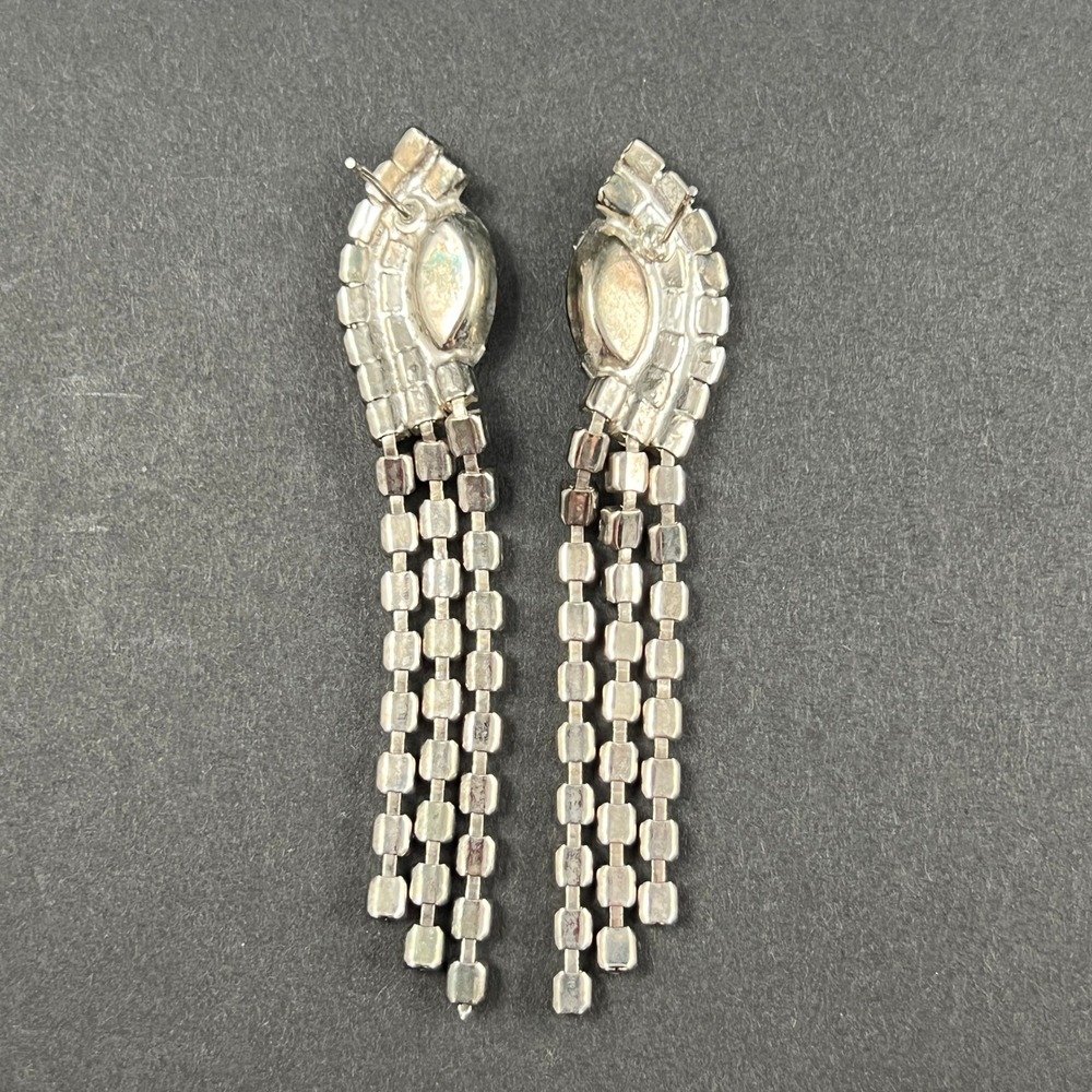 Vintage Rhinestone Earrings Red Silver Tone Fringe Chandelier Formal 2.75" - Picture 8 of 10
